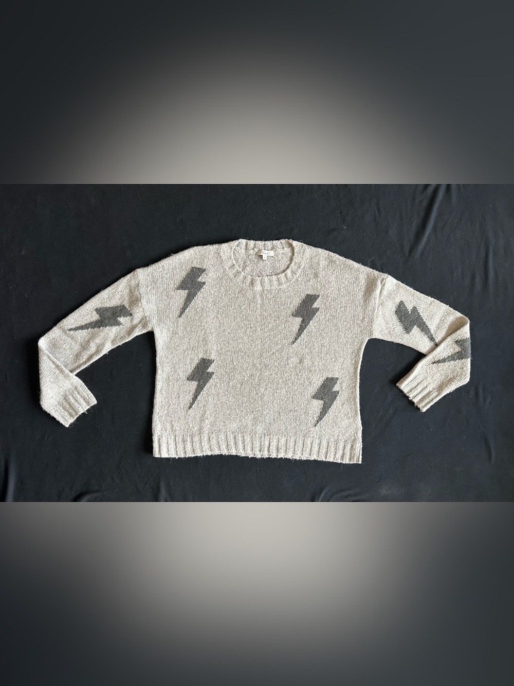 Rails Alpaca Wool mix gray Crewneck Sweater with Dark Gray Lightning Bolts XS